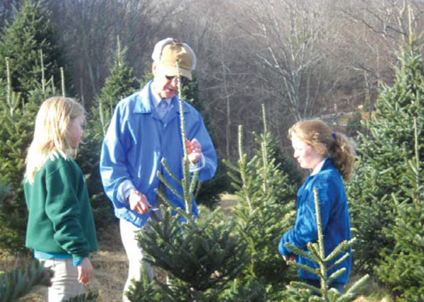 Sam teaching his granddaughters to top trees